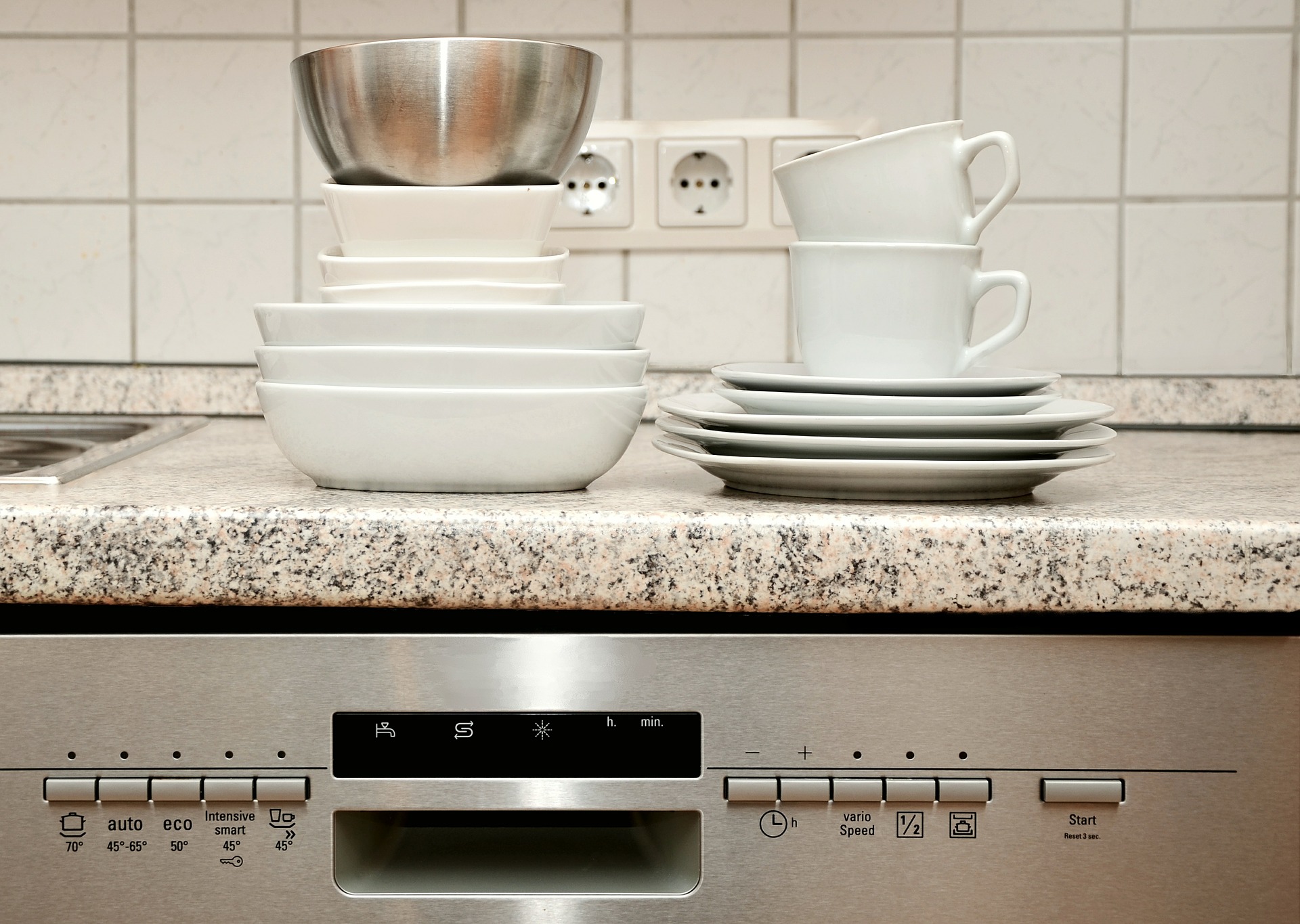 Stacks of Dishes in Kitchen