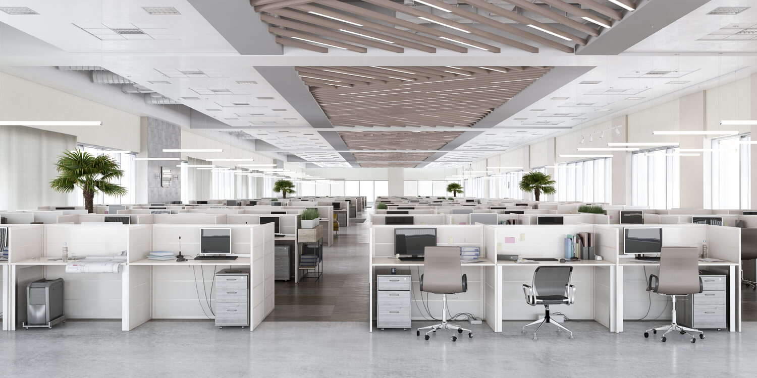 Office space filled with desk and computers