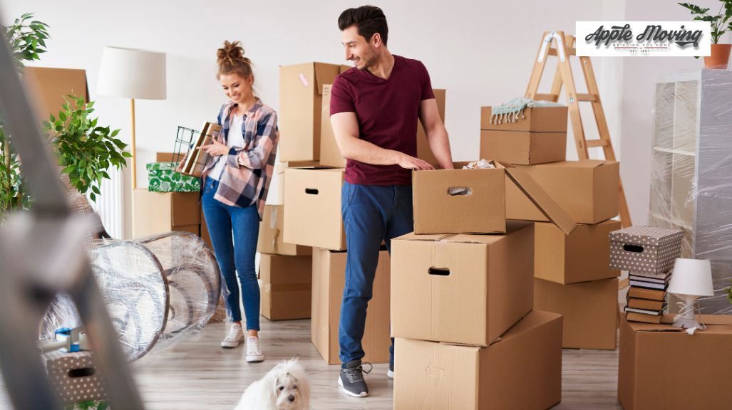 man and woman with their boxes